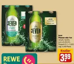 REWE DE Jever Pilsener oder Fun, EUR 3.99 tilbud
