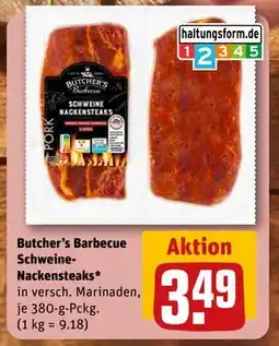 REWE DE Butcher's Barbecue Schweine-Nackensteaks*, EUR 3.49 tilbud