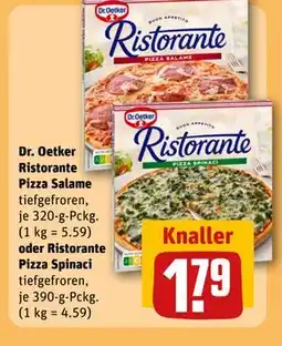 REWE DE Dr. Oetker Ristorante Pizza Salame oder Ristorante Pizza Spinaci, EUR 1.79 tilbud