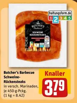 REWE DE Butcher's Barbecue Schweine-Rückensteaks, EUR 3.79 tilbud