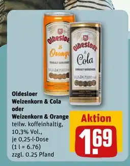 REWE DE Oldesloer Weizenkorn & Cola oder Weizenkorn & Orange, EUR 1.69 tilbud