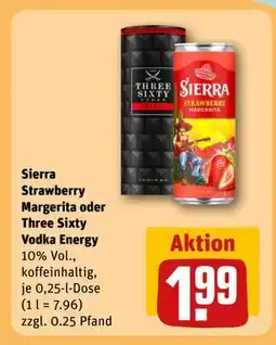 REWE DE Sierra Strawberry Margerita oder Three Sixty Vodka Energy, EUR 1.99 tilbud