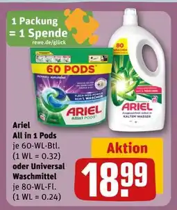 REWE DE Ariel All in 1 Pods oder Universal Waschmittel, EUR 18.99 tilbud