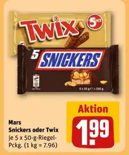 REWE DE Mars Snickers oder Twix, EUR 1.99 tilbud