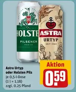 REWE DE Astra Urtyp oder Holsten Pils, EUR 0.59 tilbud