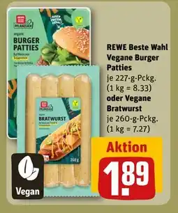 REWE DE REWE Beste Wahl Vegane Burger Patties oder Vegane Bratwurst, EUR 1.89 tilbud