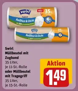 REWE DE Swirl Müllbeutel mit Zugband oder Müllbeutel mit Tragegriff, EUR 1.49 tilbud