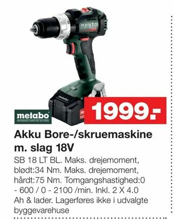 Bauhaus Akku Bore-/skruemaskine m. slag 18V tilbud