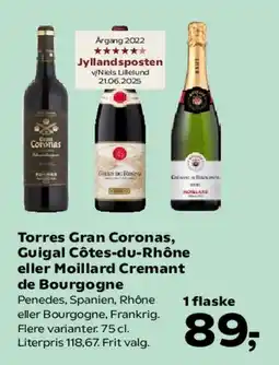SuperBrugsen Torres Gran Coronas, Guigal Côtes-du-Rhône eller Maillard Crémant de Bourgogne tilbud