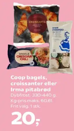 SuperBrugsen Coop bagels, croissanter eller Irma pitabrød tilbud