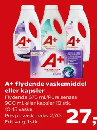 SuperBrugsen A+ flydende vaskemiddel eller kapsler tilbud