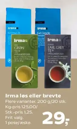 Kvickly Irma løs eller breve te tilbud
