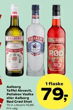 Kvickly Aalborg Taffel Akvavit, Poliakov Vodka eller Aalborg Rød Grød Shot tilbud