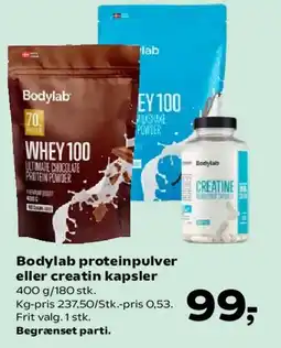 Kvickly Bodylab proteinpulver eller creatin kapsler tilbud