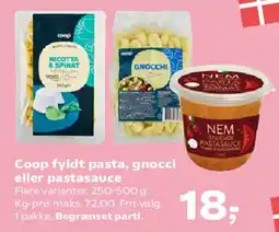 Kvickly Coop fyldt pasta, gnocchi eller pastasauce tilbud