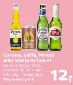 Kvickly Corona, Leffe, Peroni eller Stella Artois tilbud