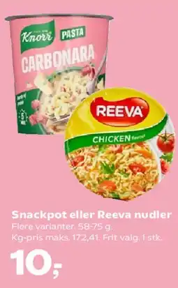 Kvickly Snackpot eller Reeva nudler tilbud