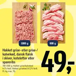 Føtex Hakket grise- eller grise-/kalvekød, dansk flæsk i skiver, koteletter eller spareribs tilbud