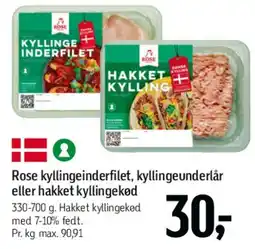 Føtex Rose kyllingeinderfilet / kyllingeunderlår / hakket kyllingekød tilbud