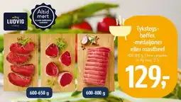 Føtex Tykstegs-bøffer, medaljoner eller roastbeef tilbud