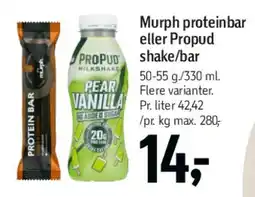 Føtex Murph proteinbar eller Propud shake/bar tilbud