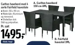 Føtex Carlton havebord med 4 sorte Fairfield havestole tilbud