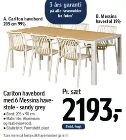 Føtex Carlton havebord med 6 Messina havestole - sandy grey tilbud