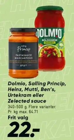 Bilka Dolmio / udvalg af pastasaucer tilbud