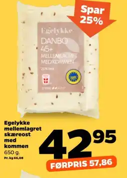 Netto Egelykke mellemlagret skæreost med kommen tilbud