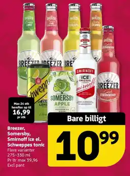 Løvbjerg Breezer, Somersby, Smirnoff Ice el. Schweppes tonic tilbud