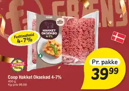 Fakta Tyskland Coop Hakket Oksekød 4-7% tilbud