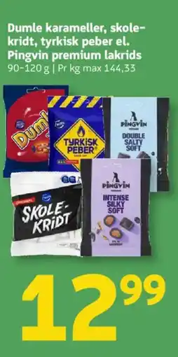 Løvbjerg Dumle karameller, skole- kridt, tyrkisk peber el. Pingvin premium lakrids tilbud