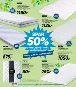 Bilka SPAR 50% på top-, spring-, skum-, og rullemadrasser tilbud