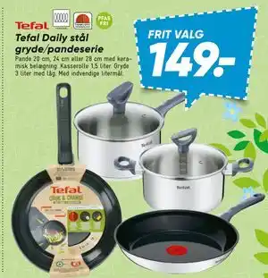 Bilka Tefal Daily stål gryde/pandeserie tilbud