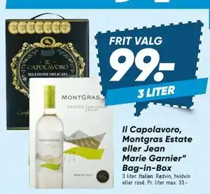 Bilka Il Capolavoro, Montgras Estate eller Jean Marie Garnier” Bag-in-Box tilbud