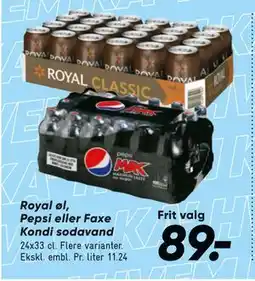 Bilka Royal øl, Pepsi eller Faxe Kondi sodavand tilbud