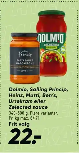 Bilka Dolmio, Salling Princip, Heinz, Mutti, Ben’s, Urtekram eller Zelected sauce tilbud