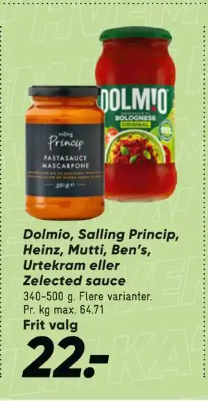 Bilka Dolmio, Salling Princip, Heinz, Mutti, Ben’s, Urtekram eller Zelected sauce tilbud