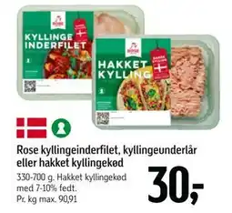 Føtex Rose kyllingeinderfilet, kyllingeunderlår eller hakket kyllingekød tilbud