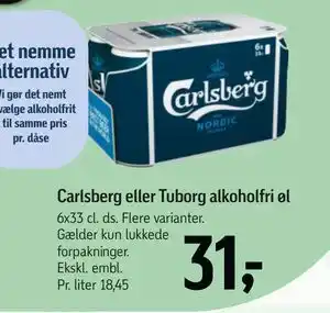 Føtex Carlsberg eller Tuborg alkoholfri øl tilbud