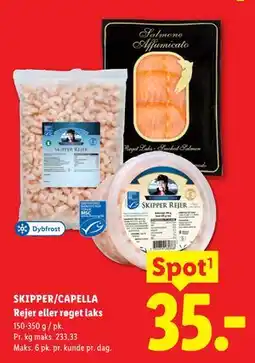 Lidl SKIPPER/CAPELLA Rejer eller røget laks tilbud