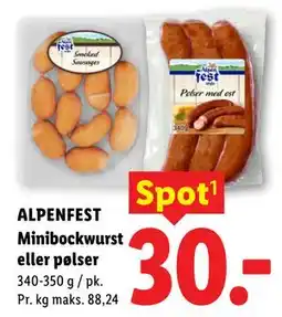 Lidl ALPENFEST Minibockwurst eller pølser tilbud
