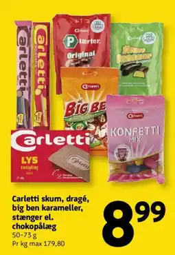 Løvbjerg Carletti skum, dragé, big ben karameller, stænger el. chokopålæg tilbud