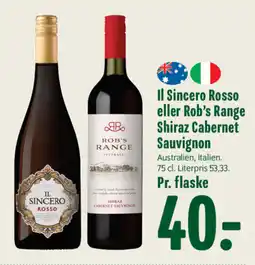 Min Købmand II SINCERO Rosso eller rob's range shiraz cabernet sauvignon tilbud