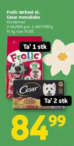 Løvbjerg Frolic tørkost el. cesar menuboks tilbud