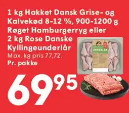 SPAR 1 kg Hakket Dansk Grise- og Kalvekød / Røget Hamburgerryg / 2 kg Rose Danske kyllingevarer tilbud