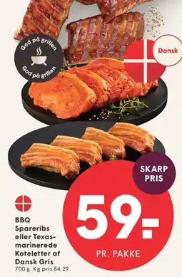 SPAR BBQ Spareribs eller Texas-marinerede Koteletter af Dansk Gris tilbud