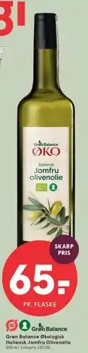 SPAR Grøn Balance Økologisk Italiensk Jomfru Olivenolie tilbud