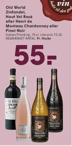 SPAR Old World Zinfandel Haut Vol Rosé Henri del Monteau Chardonnay eller Pinot Noir tilbud