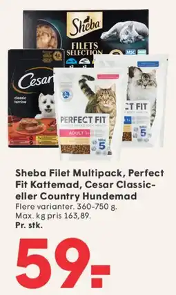 SPAR Sheba Filet Multipack / Perfect Fit kattemad / Cesar Classic eller Country hundemad tilbud